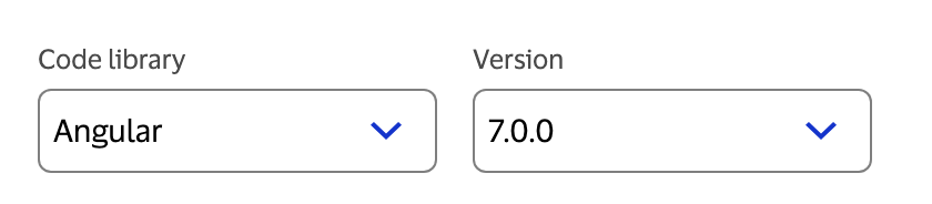 Code library dropdown showing Angular selected, with a Version dropdown showing 7.0.0